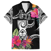 Hafa Adai Guam Family Matching Puletasi and Hawaiian Shirt Polynesian Tattoo Tropical Flowers LT05 Dad's Shirt - Short Sleeve Black - Polynesian Pride