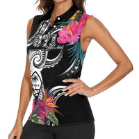 Hafa Adai Guam Women Sleeveless Polo Shirt Polynesian Tattoo Tropical Flowers LT05 - Polynesian Pride