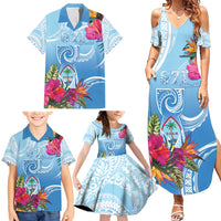 Hafa Adai Guam Family Matching Summer Maxi Dress and Hawaiian Shirt Tropical Flowers Blue Gradient LT05 - Polynesian Pride