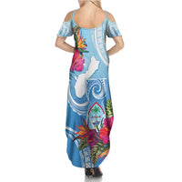 Hafa Adai Guam Family Matching Summer Maxi Dress and Hawaiian Shirt Tropical Flowers Blue Gradient LT05 - Polynesian Pride