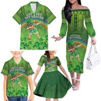 Personalised Hawaii Saint Patrick's Day Family Matching Off The Shoulder Long Sleeve Dress and Hawaiian Shirt Let's Get Fit Shaced