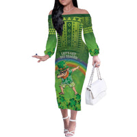 Personalised Hawaii Saint Patrick's Day Family Matching Off The Shoulder Long Sleeve Dress and Hawaiian Shirt Let's Get Fit Shaced