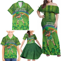 Personalised Hawaii Saint Patrick's Day Family Matching Off Shoulder Maxi Dress and Hawaiian Shirt Let's Get Fit Shaced LT05 - Polynesian Pride