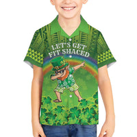 Personalised Hawaii Saint Patrick's Day Family Matching Off Shoulder Maxi Dress and Hawaiian Shirt Let's Get Fit Shaced LT05 Son's Shirt Green - Polynesian Pride