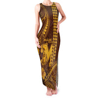 Personalised Hawaii Mililani High School Family Matching Tank Maxi Dress and Hawaiian Shirt Tribal Tattoo With Hibiscus Flowers LT05 Mom's Dress Brown - Polynesian Pride