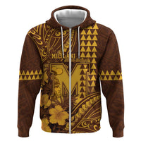 Personalised Hawaii Mililani High School Hoodie Tribal Tattoo With Hibiscus Flowers LT05 Zip Hoodie Brown - Polynesian Pride