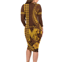 Personalised Hawaii Mililani High School Long Sleeve Bodycon Dress Tribal Tattoo With Hibiscus Flowers LT05 - Polynesian Pride