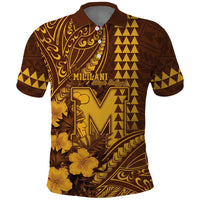 Personalised Hawaii Mililani High School Polo Shirt Tribal Tattoo With Hibiscus Flowers LT05 Brown - Polynesian Pride