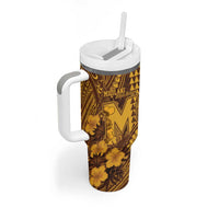 Personalised Hawaii Mililani High School Tumbler With Handle Tribal Tattoo With Hibiscus Flowers LT05 - Polynesian Pride