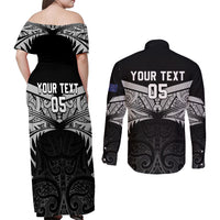 Custom New Zealand Cricket Couples Matching Off Shoulder Maxi Dress and Long Sleeve Button Shirt Go Champions World Cup 2024 With Maori Pattern LT05 - Polynesian Pride