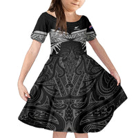Custom New Zealand Cricket Family Matching Long Sleeve Bodycon Dress and Hawaiian Shirt Go Champions World Cup 2024 With Maori Pattern LT05 Daughter's Dress Black - Polynesian Pride