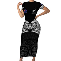 Custom New Zealand Cricket Short Sleeve Bodycon Dress Go Champions World Cup 2024 With Maori Pattern LT05 Long Dress Black - Polynesian Pride