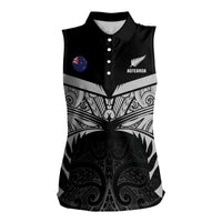 Custom New Zealand Cricket Women Sleeveless Polo Shirt Go Champions World Cup 2024 With Maori Pattern LT05 Female Black - Polynesian Pride