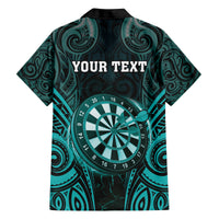 Personalised New Zealand Darts Family Matching Long Sleeve Bodycon Dress and Hawaiian Shirt Turquoise Dart Board Maori Pattern LT05 - Polynesian Pride