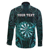 Personalised New Zealand Darts Family Matching Off Shoulder Maxi Dress and Hawaiian Shirt Turquoise Dart Board Maori Pattern LT05 - Polynesian Pride