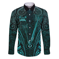 Personalised New Zealand Darts Family Matching Puletasi and Hawaiian Shirt Turquoise Dart Board Maori Pattern LT05 Dad's Shirt - Long Sleeve Turquoise - Polynesian Pride