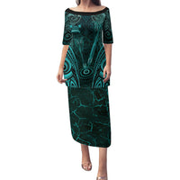 Personalised New Zealand Darts Family Matching Puletasi and Hawaiian Shirt Turquoise Dart Board Maori Pattern LT05 Mom's Dress Turquoise - Polynesian Pride