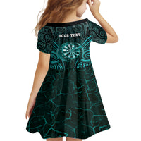 Personalised New Zealand Darts Family Matching Short Sleeve Bodycon Dress and Hawaiian Shirt Turquoise Dart Board Maori Pattern LT05 - Polynesian Pride