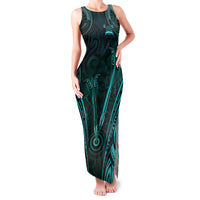 Personalised New Zealand Darts Family Matching Tank Maxi Dress and Hawaiian Shirt Turquoise Dart Board Maori Pattern LT05 Mom's Dress Turquoise - Polynesian Pride