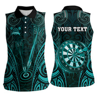 Personalised New Zealand Darts Women Sleeveless Polo Shirt Turquoise Dart Board Maori Pattern LT05 - Polynesian Pride