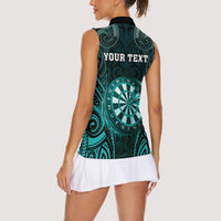 Personalised New Zealand Darts Women Sleeveless Polo Shirt Turquoise Dart Board Maori Pattern LT05 - Polynesian Pride