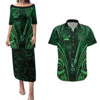 Personalised New Zealand Darts Couples Matching Puletasi and Hawaiian Shirt Green Dart Board Maori Pattern LT05 Green - Polynesian Pride