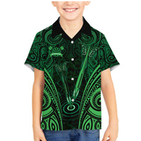 Personalised New Zealand Darts Family Matching Mermaid Dress and Hawaiian Shirt Green Dart Board Maori Pattern LT05 Son's Shirt Green - Polynesian Pride