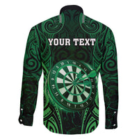 Personalised New Zealand Darts Family Matching Off Shoulder Short Dress and Hawaiian Shirt Green Dart Board Maori Pattern LT05 - Polynesian Pride