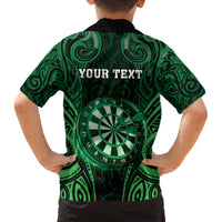 Personalised New Zealand Darts Family Matching Summer Maxi Dress and Hawaiian Shirt Green Dart Board Maori Pattern LT05 - Polynesian Pride