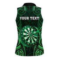 Personalised New Zealand Darts Women Sleeveless Polo Shirt Green Dart Board Maori Pattern LT05 - Polynesian Pride
