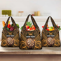 New Zealand Darts Personalised Grocery Bag Gold Dart Board Maori Pattern