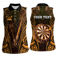 Personalised New Zealand Darts Women Sleeveless Polo Shirt Gold Dart Board Maori Pattern LT05 - Polynesian Pride