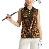 Personalised New Zealand Darts Women Sleeveless Polo Shirt Gold Dart Board Maori Pattern LT05 - Polynesian Pride