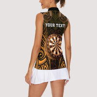Personalised New Zealand Darts Women Sleeveless Polo Shirt Gold Dart Board Maori Pattern LT05 - Polynesian Pride