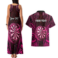 Personalised New Zealand Darts Couples Matching Tank Maxi Dress and Hawaiian Shirt Pink Dart Board Maori Pattern LT05 - Polynesian Pride