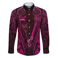Personalised New Zealand Darts Family Matching Puletasi and Hawaiian Shirt Pink Dart Board Maori Pattern LT05 Dad's Shirt - Long Sleeve Pink - Polynesian Pride