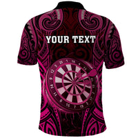 Personalised New Zealand Darts Polo Shirt Pink Dart Board Maori Pattern