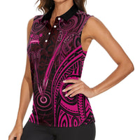 Personalised New Zealand Darts Women Sleeveless Polo Shirt Pink Dart Board Maori Pattern LT05 - Polynesian Pride