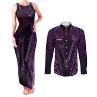 Personalised New Zealand Darts Couples Matching Tank Maxi Dress and Long Sleeve Button Shirt Purple Dart Board Maori Pattern LT05 Purple - Polynesian Pride