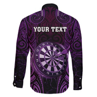 Personalised New Zealand Darts Family Matching Off Shoulder Maxi Dress and Hawaiian Shirt Purple Dart Board Maori Pattern LT05 - Polynesian Pride