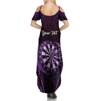 Personalised New Zealand Darts Family Matching Summer Maxi Dress and Hawaiian Shirt Purple Dart Board Maori Pattern LT05 - Polynesian Pride