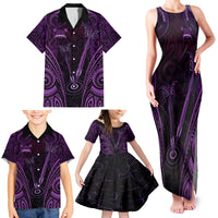Personalised New Zealand Darts Family Matching Tank Maxi Dress and Hawaiian Shirt Purple Dart Board Maori Pattern LT05 - Polynesian Pride