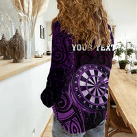 Personalised New Zealand Darts Women Casual Shirt Purple Dart Board Maori Pattern LT05 - Polynesian Pride