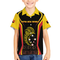 Custom Papua New Guinea Cricket Family Matching Off The Shoulder Long Sleeve Dress and Hawaiian Shirt 2024 World Cup LT05 Son's Shirt Black - Polynesian Pride