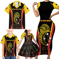Custom Papua New Guinea Cricket Family Matching Short Sleeve Bodycon Dress and Hawaiian Shirt 2024 World Cup LT05 - Polynesian Pride