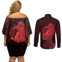 Aotearoa Mana Wahine Couples Matching Off Shoulder Short Dress and Long Sleeve Button Shirt The Spiritual Power Of Women LT05 - Polynesian Pride