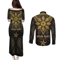 Personalised Philippines Independence Day Couples Matching Puletasi and Long Sleeve Button Shirt Filipinos Sun Star Tribal LT05 - Polynesian Pride