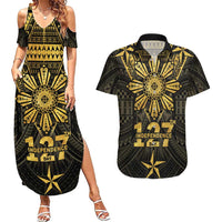 Personalised Philippines Independence Day Couples Matching Summer Maxi Dress and Hawaiian Shirt Filipinos Sun Star Tribal LT05 Gold - Polynesian Pride