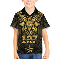 Personalised Philippines Independence Day Family Matching Long Sleeve Bodycon Dress and Hawaiian Shirt Filipinos Sun Star Tribal LT05 Son's Shirt Gold - Polynesian Pride