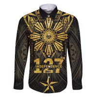 Personalised Philippines Independence Day Family Matching Puletasi and Hawaiian Shirt Filipinos Sun Star Tribal LT05 Dad's Shirt - Long Sleeve Gold - Polynesian Pride